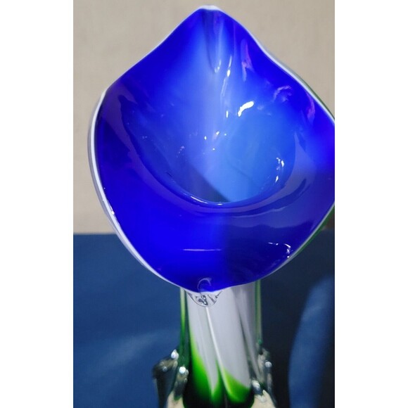 Murano Jack in the Pulpit Encased Glass Vase Handblown Blue White Green Swirl - Picture 9 of 16